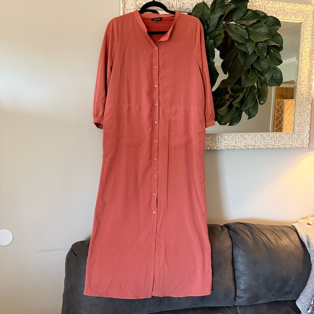 Coral Roolee Button-Down Dress